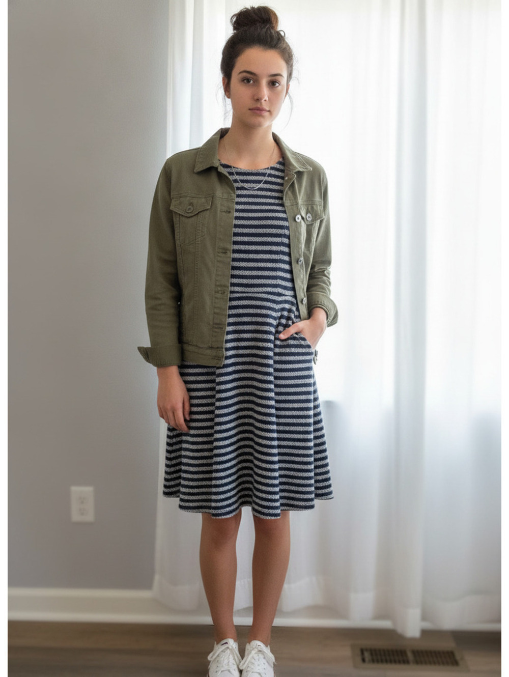 New Without Tags | Old Navy | Sz L | Tall Blue Striped Knobby Knit Dress